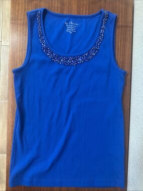 Chico's Royal Blue Beaded Scoop Tank